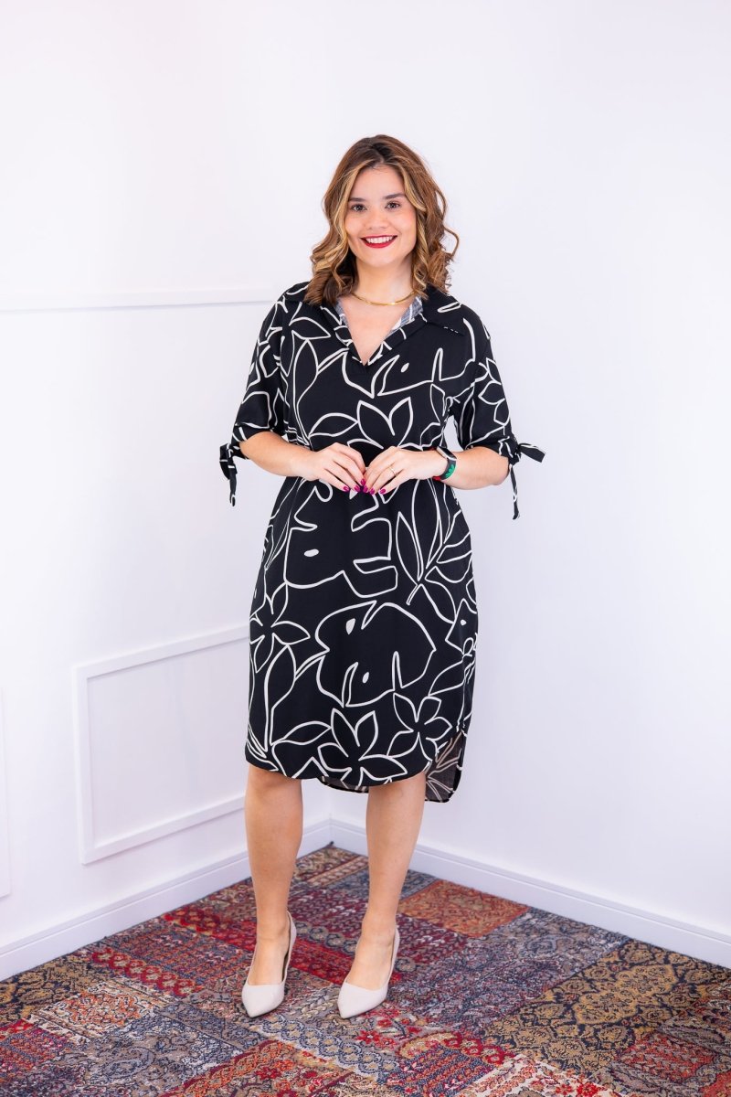 Vestido Bruna - Chemise Midi Gola V em Viscolinho - Naguirre Shop