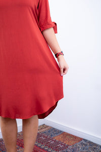 Vestido Bruna - Chemise Midi Gola V em Viscolinho - Naguirre Shop