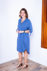 Vestido Bruna - Chemise Midi Gola V em Viscolinho - Naguirre Shop