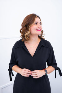 Vestido Bruna - Chemise Midi Gola V em Viscolinho - Naguirre Shop