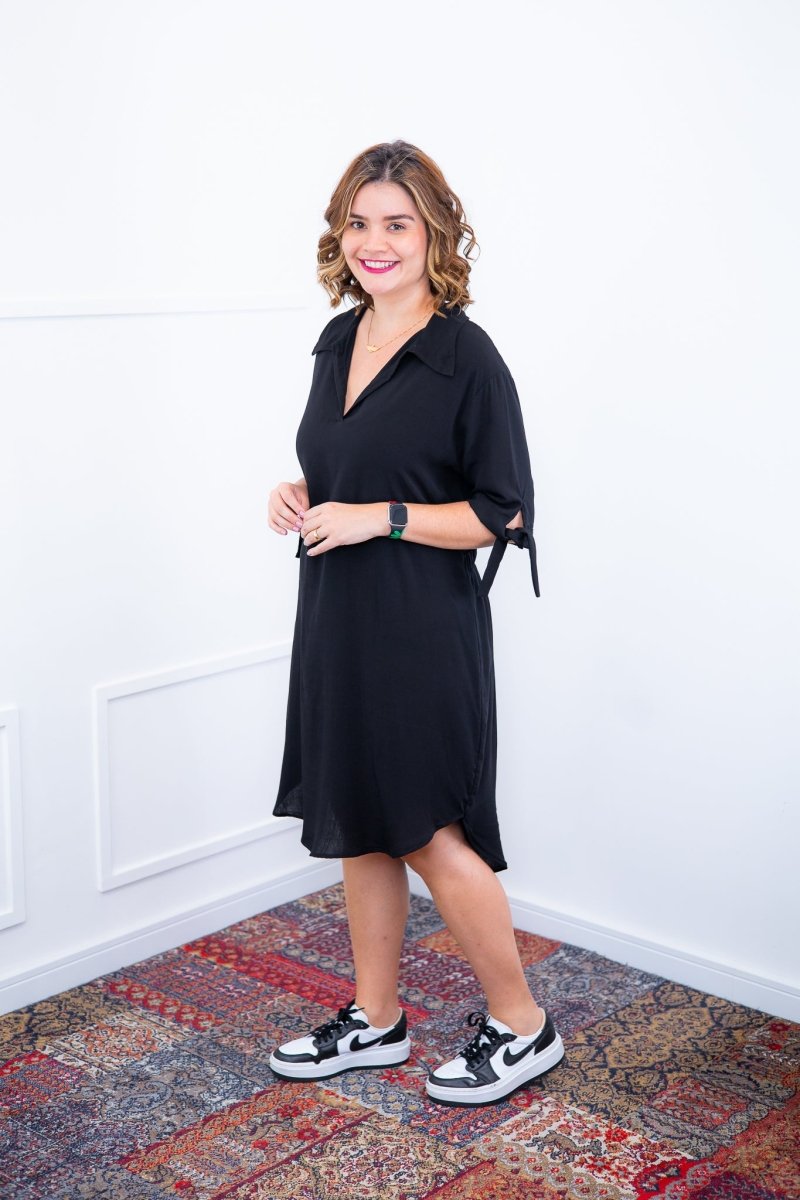 Vestido Bruna - Chemise Midi Gola V em Viscolinho - Naguirre Shop