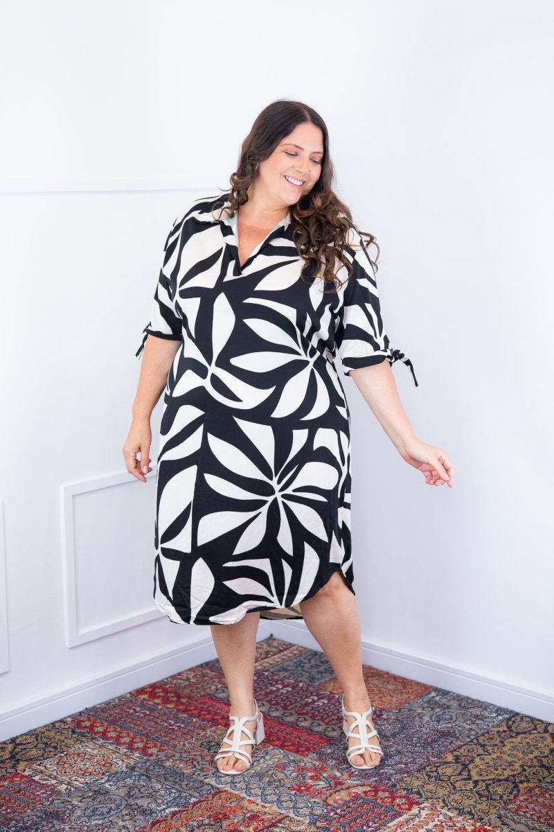 Vestido Bruna - Chemise Midi Gola V em Viscolinho - Naguirre Shop