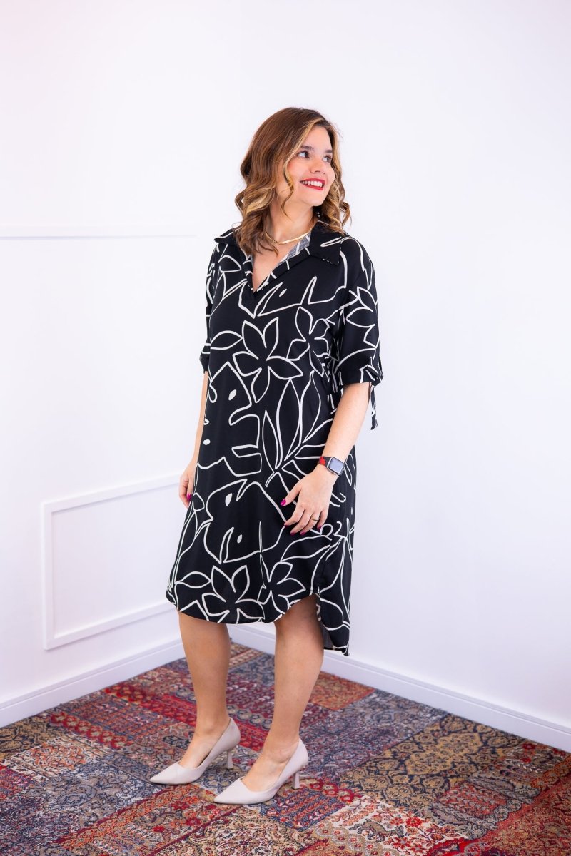 Vestido Bruna - Chemise Midi Gola V em Viscolinho - Naguirre Shop