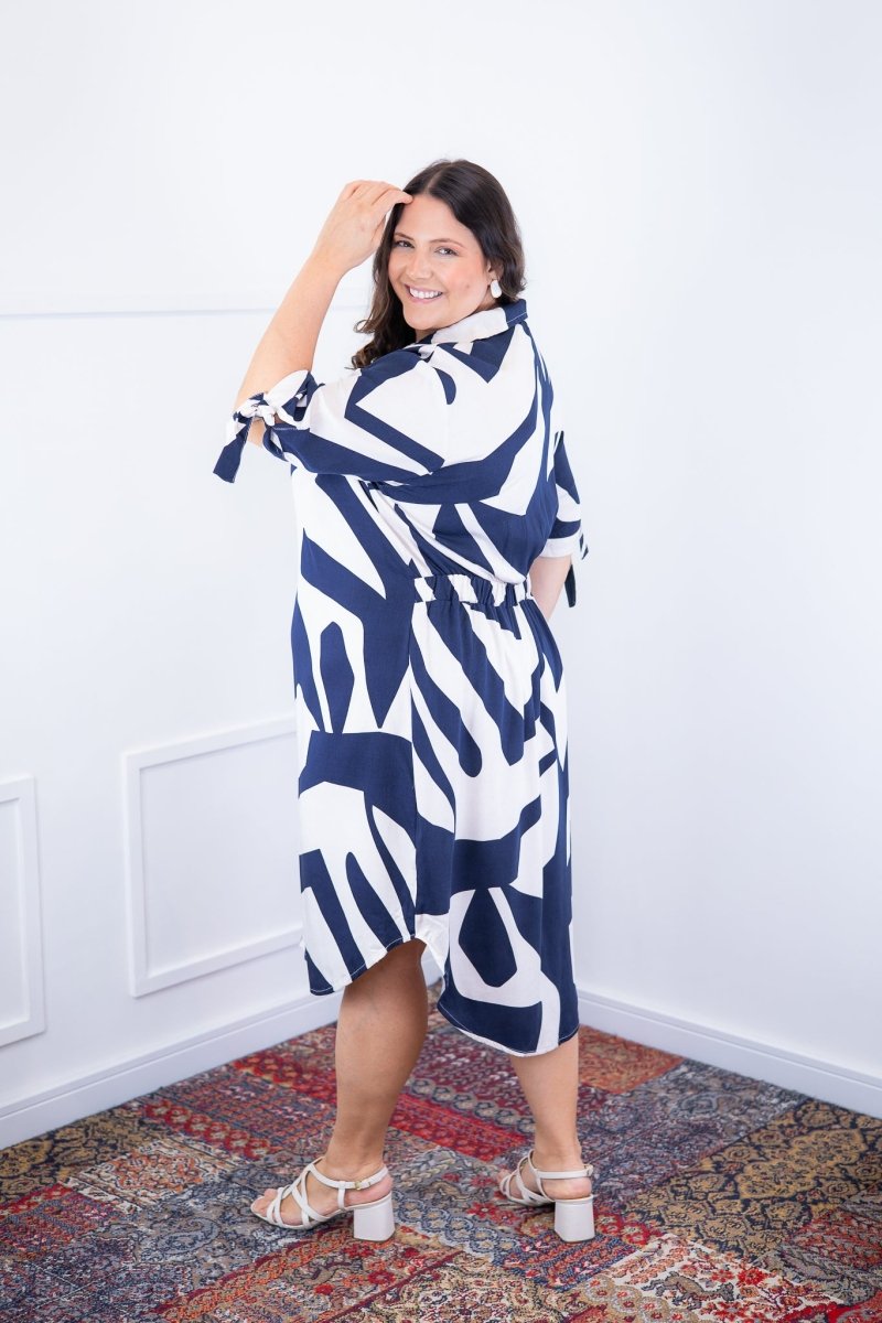 Vestido Bruna - Chemise Midi Gola V em Viscolinho - Naguirre Shop