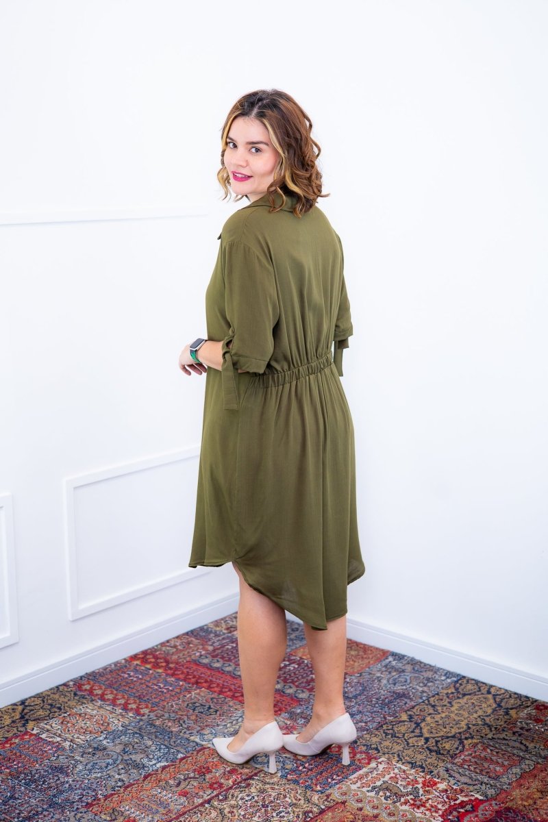 Vestido Bruna - Chemise Midi Gola V em Viscolinho - Naguirre Shop