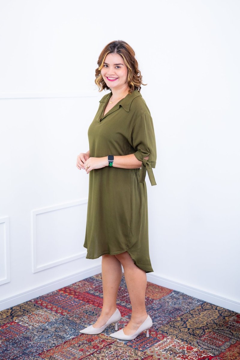 Vestido Bruna - Chemise Midi Gola V em Viscolinho - Naguirre Shop