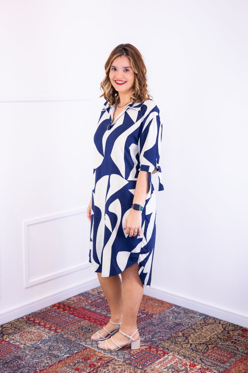 Vestido Bruna - Chemise Midi Gola V em Viscolinho - Naguirre Shop