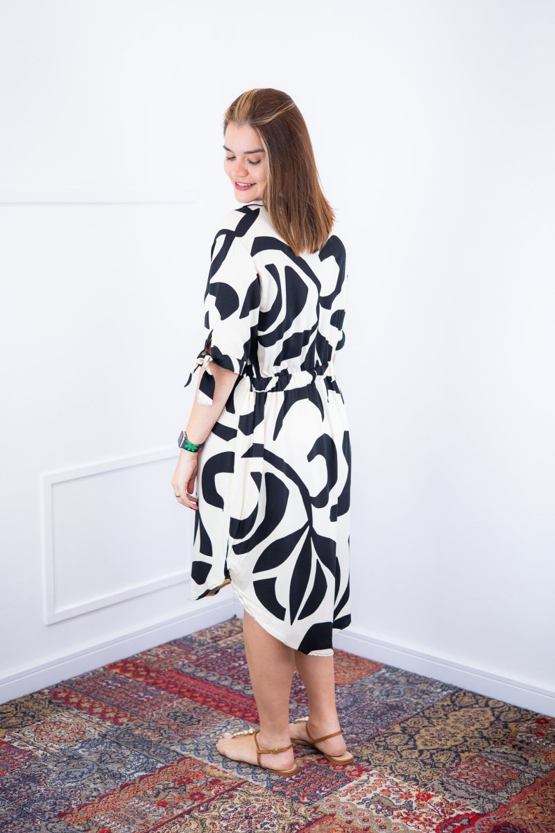 Vestido Bruna - Chemise Midi Gola V em Viscolinho - Naguirre Shop