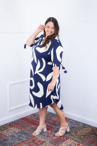 Vestido Bruna - Chemise Midi Gola V em Viscolinho - Naguirre Shop
