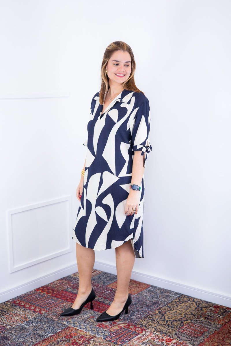 Vestido Bruna - Chemise Midi Gola V em Viscolinho - Naguirre Shop