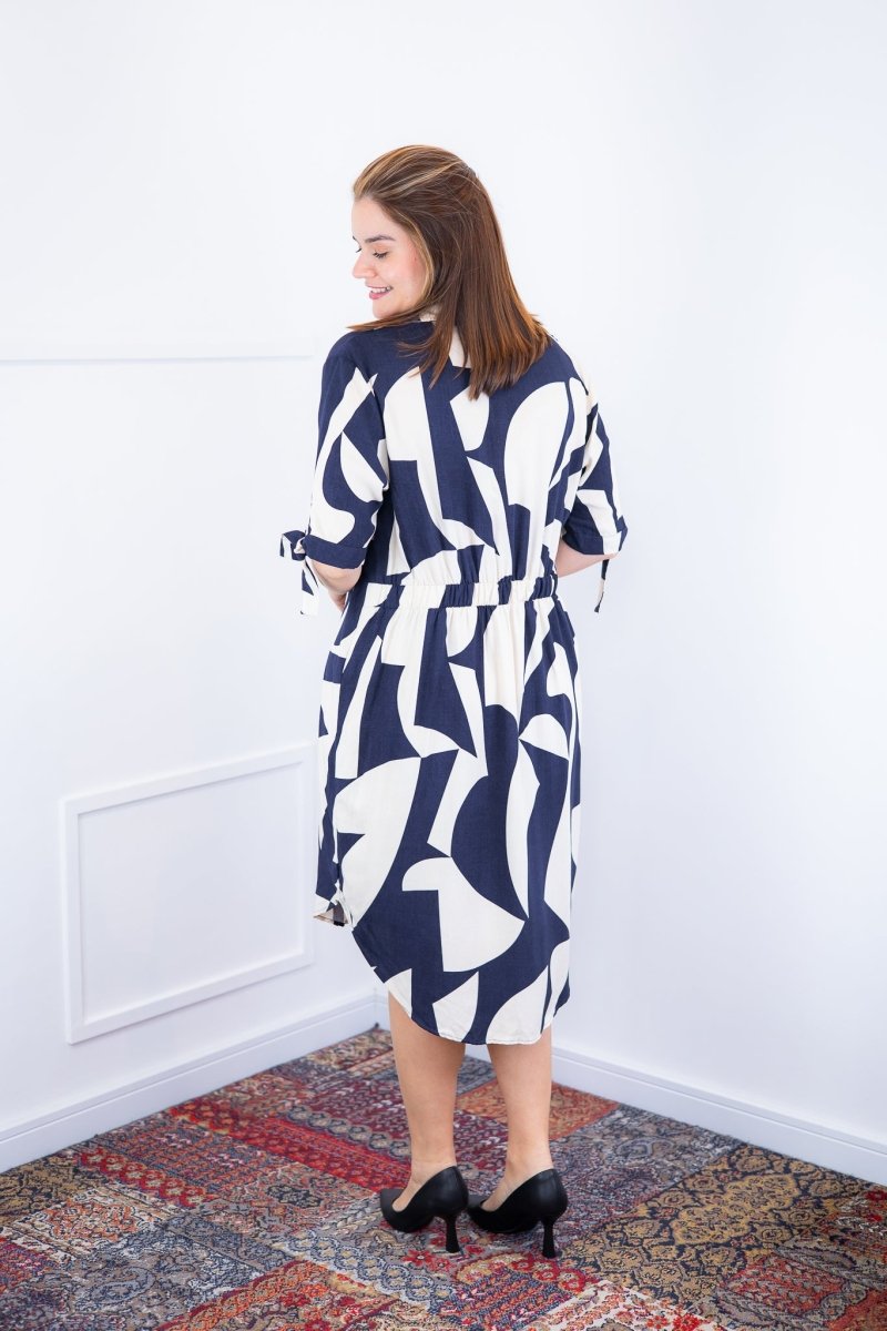 Vestido Bruna - Chemise Midi Gola V em Viscolinho - Naguirre Shop