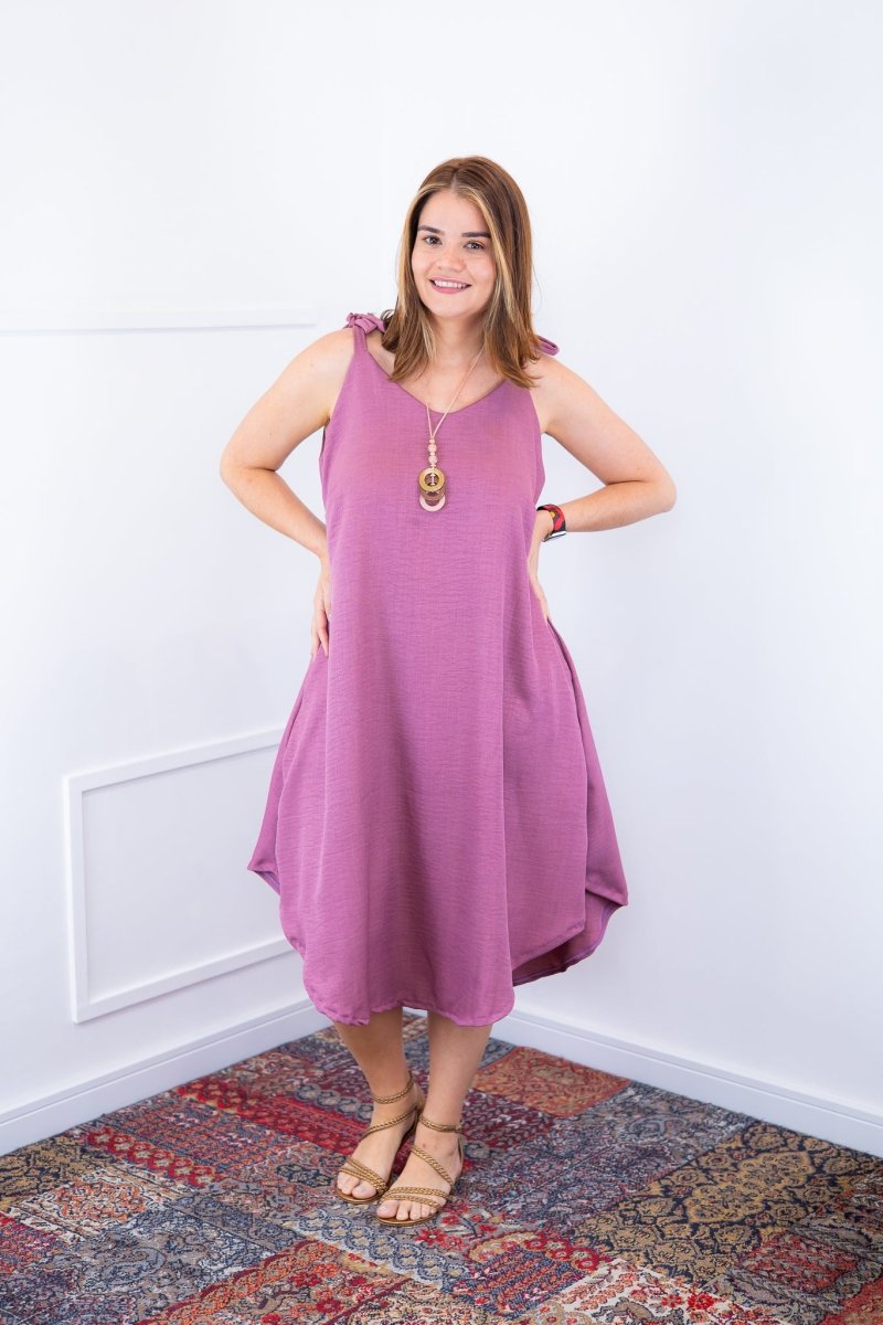 Vestido Dandara - Midi de Alça Decote V em Linho Light - Naguirre Shop