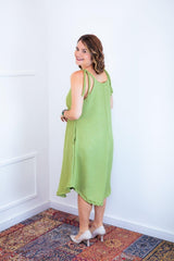 Vestido Dandara - Midi de Alça Decote V em Linho Light - Naguirre Shop