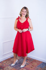 Vestido Dandara - Midi de Alça Decote V em Linho Light - Naguirre Shop