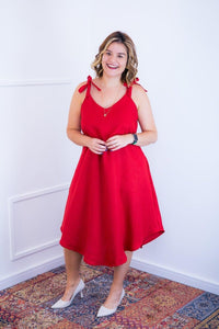 Vestido Dandara - Midi de Alça Decote V em Linho Light - Naguirre Shop