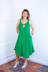 Vestido Dandara - Midi de Alça Decote V em Linho Light - Naguirre Shop