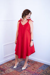 Vestido Dandara - Midi de Alça Decote V em Linho Light - Naguirre Shop