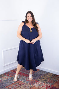 Vestido Dandara - Midi de Alça Decote V em Linho Light - Naguirre Shop
