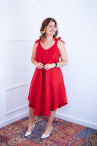 Vestido Dandara - Midi de Alça Decote V em Linho Light - Naguirre Shop