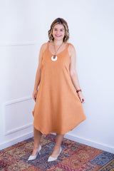 Vestido Dandara - Midi de Alça Decote V em Linho Light - Naguirre Shop