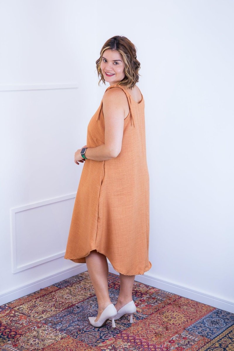 Vestido Dandara - Midi de Alça Decote V em Linho Light - Naguirre Shop