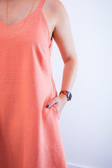 Vestido Dandara - Midi de Alça Decote V em Linho Light - Naguirre Shop