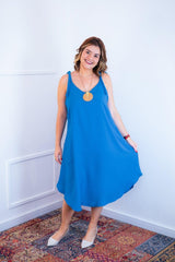 Vestido Dandara - Midi de Alça Decote V em Linho Light - Naguirre Shop