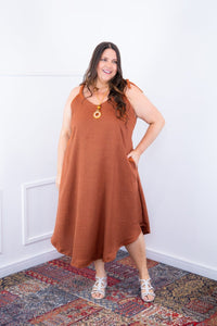 Vestido Dandara - Midi de Alça Decote V em Linho Light - Naguirre Shop