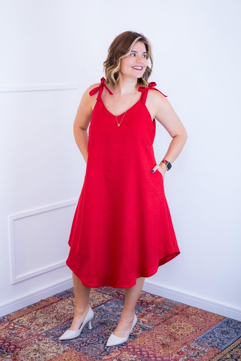 Vestido Dandara - Midi de Alça Decote V em Linho Light - Naguirre Shop