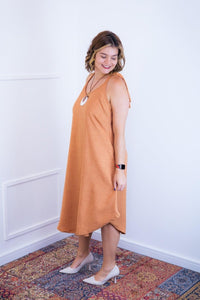 Vestido Dandara - Midi de Alça Decote V em Linho Light - Naguirre Shop