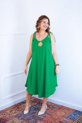 Vestido Dandara - Midi de Alça Decote V em Linho Light - Naguirre Shop