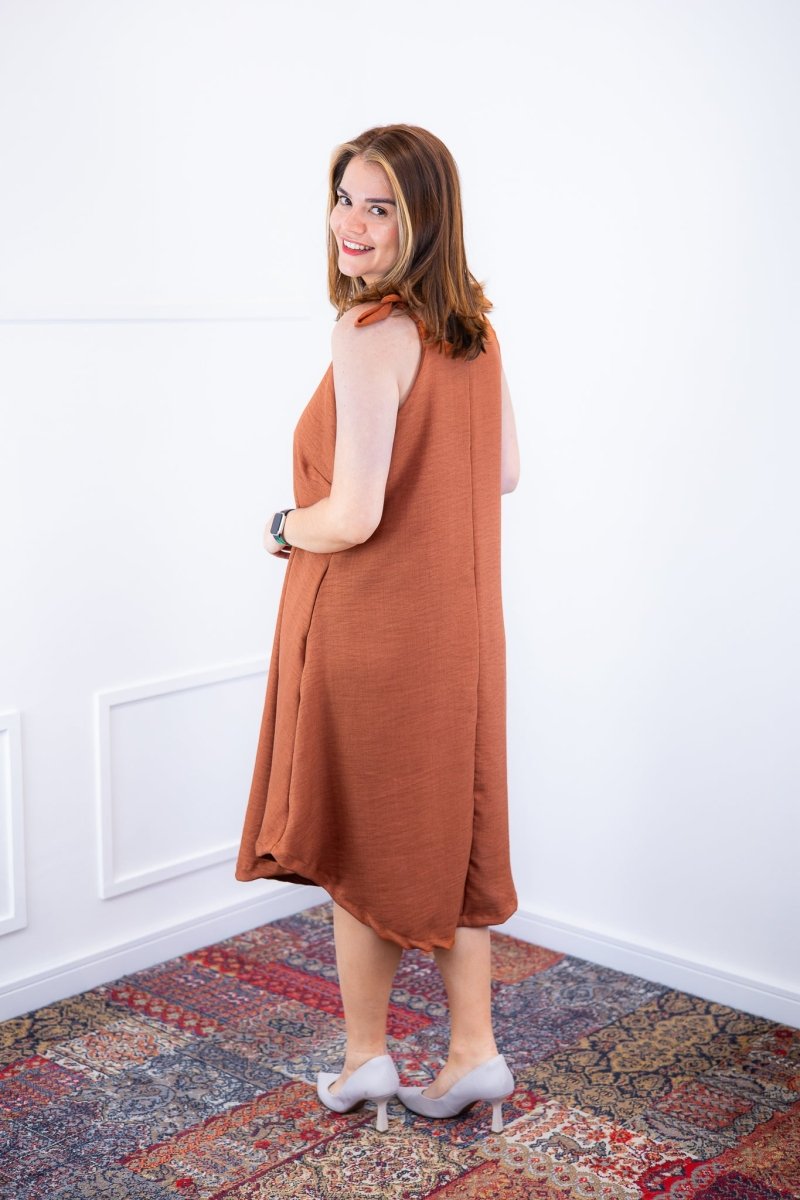 Vestido Dandara - Midi de Alça Decote V em Linho Light - Naguirre Shop