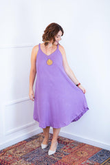 Vestido Dandara - Midi de Alça Decote V em Linho Light - Naguirre Shop