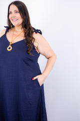 Vestido Dandara - Midi de Alça Decote V em Linho Light - Naguirre Shop