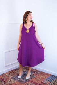 Vestido Dandara - Midi de Alça Decote V em Linho Light - Naguirre Shop