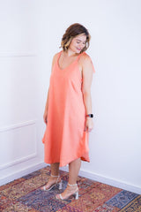 Vestido Dandara - Midi de Alça Decote V em Linho Light - Naguirre Shop