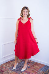 Vestido Dandara - Midi de Alça Decote V em Linho Light - Naguirre Shop