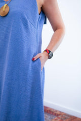 Vestido Dandara - Midi de Alça Decote V em Linho Light - Naguirre Shop