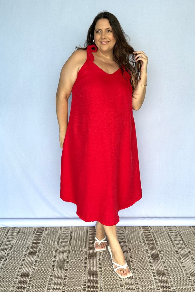 Vestido Dandara - Midi de Alça Decote V em Linho Light - Naguirre Shop