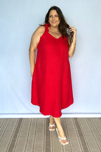 Vestido Dandara - Midi de Alça Decote V em Linho Light - Naguirre Shop