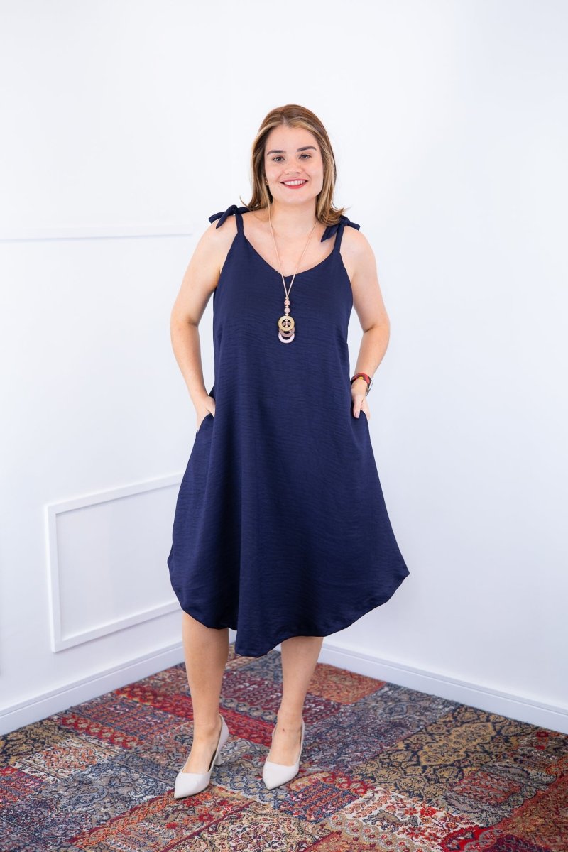 Vestido Dandara - Midi de Alça Decote V em Linho Light - Naguirre Shop