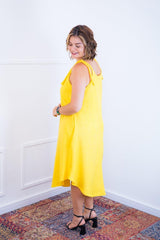 Vestido Dandara - Midi de Alça Decote V em Linho Light - Naguirre Shop