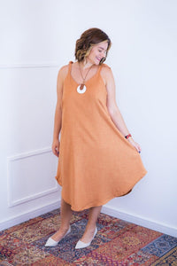 Vestido Dandara - Midi de Alça Decote V em Linho Light - Naguirre Shop