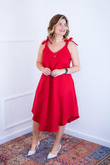 Vestido Dandara - Midi de Alça Decote V em Linho Light - Naguirre Shop