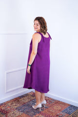 Vestido Dandara - Midi de Alça Decote V em Linho Light - Naguirre Shop