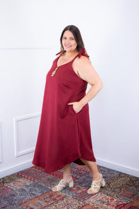 Vestido Dandara - Midi de Alça Decote V em Linho Light - Naguirre Shop