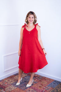 Vestido Dandara - Midi de Alça Decote V em Linho Light - Naguirre Shop
