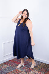 Vestido Dandara - Midi de Alça Decote V em Linho Light - Naguirre Shop