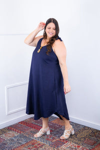 Vestido Dandara - Midi de Alça Decote V em Linho Light - Naguirre Shop