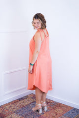 Vestido Dandara - Midi de Alça Decote V em Linho Light - Naguirre Shop